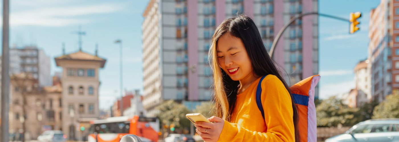 chinese woman renting a bike